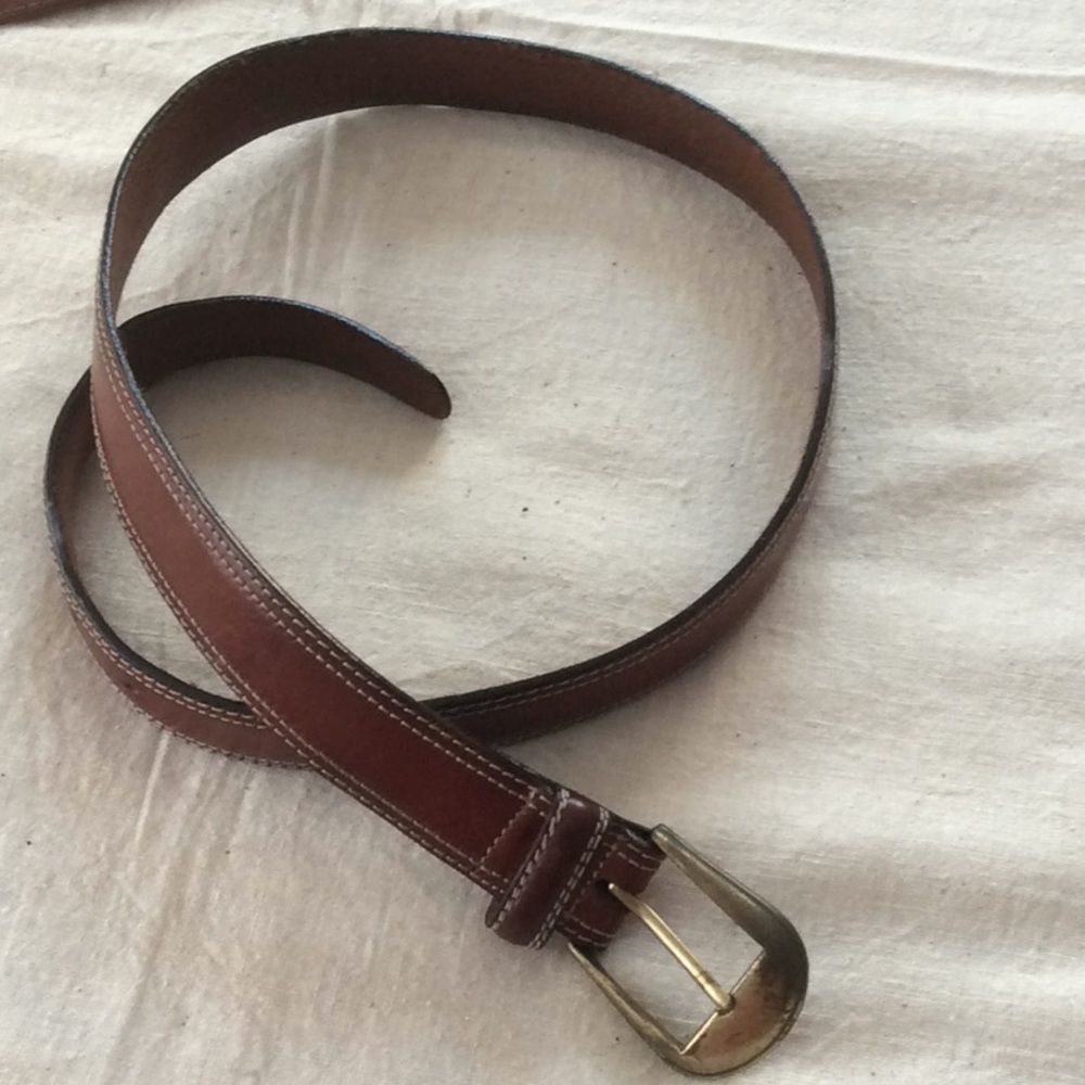Genuine Leather Brown Belt with bronze buckle.